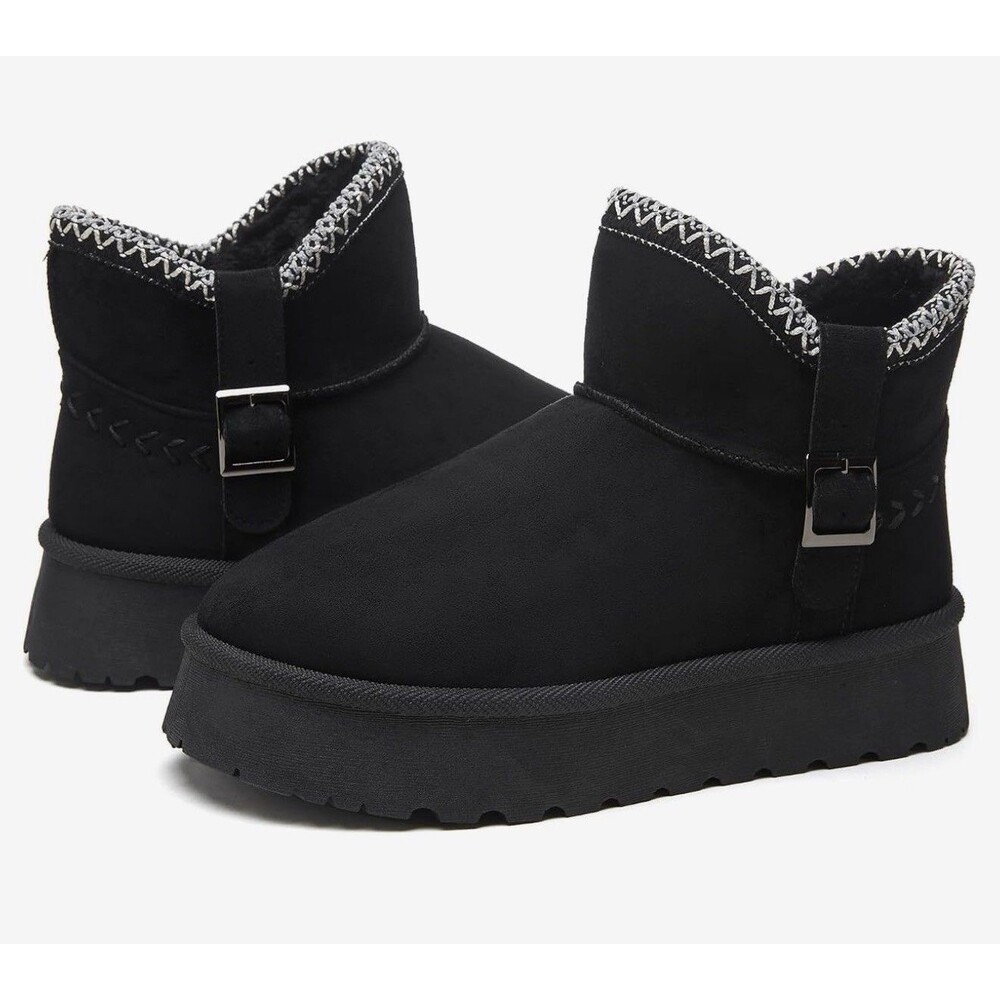 Womens Boots Winter warm Boots Fur Lined Boots Comfortable wedges black size 8
